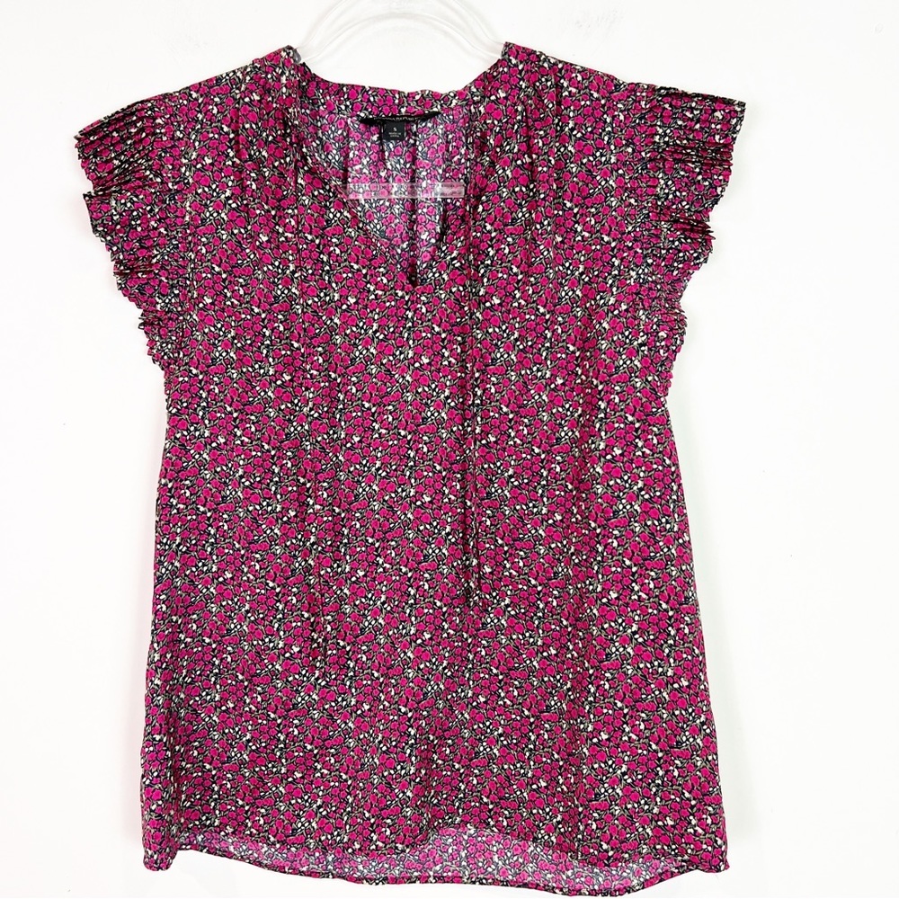 BANANA REPUBLIC FACTORY PINK FLORAL CAP SLEEVE BLOUSE WITH TIES SZ SMALL